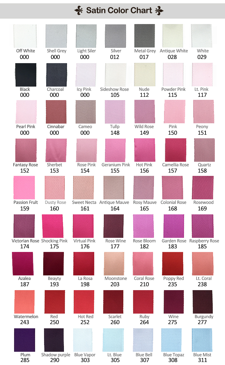 Satin color chart